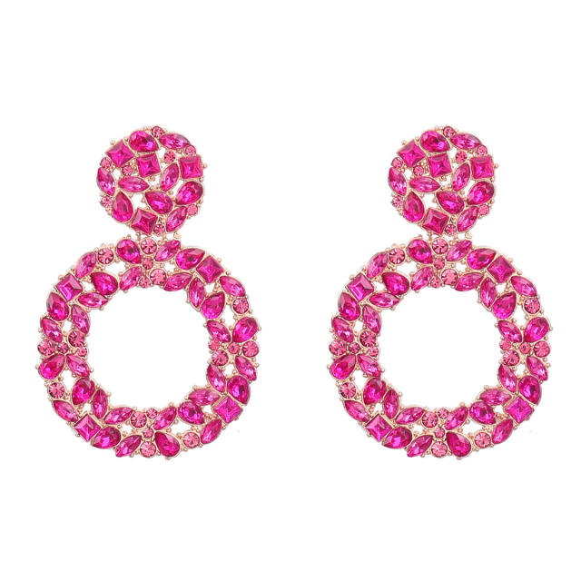 Occident fashion color glass crystal statement circle earrings