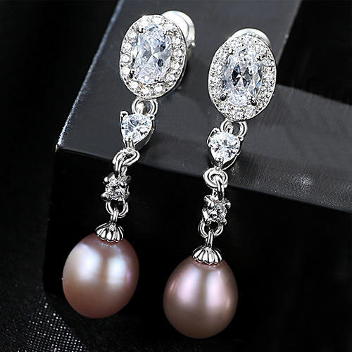 Sterling silver real pearl dangle earrings