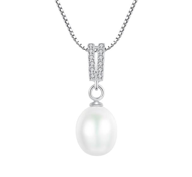 Sterling silver AAA cubic zircon real pearl necklace