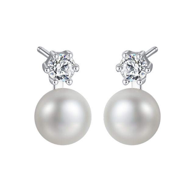 Sterling silver chic real pearl earrings