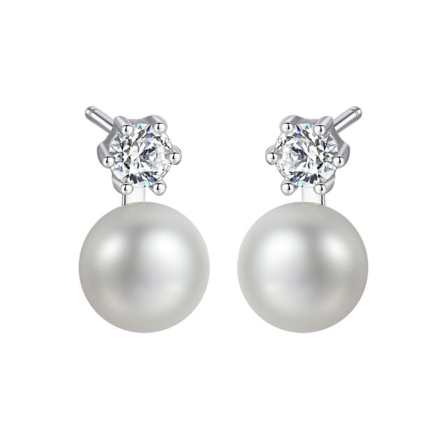 Sterling silver chic real pearl earrings