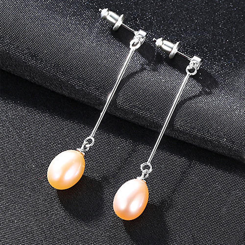 Sterling silver real pearl long earrings