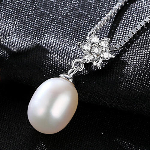 Sterling silver AAA cubic zircon flower real pearl necklace
