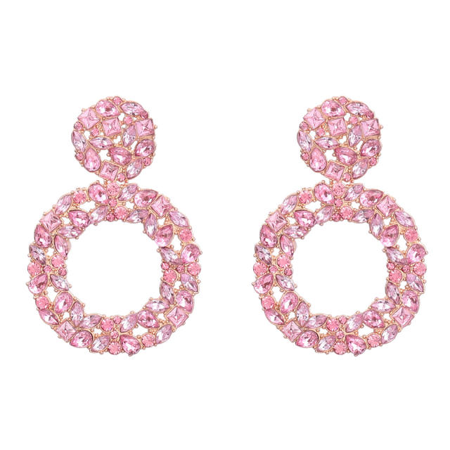Occident fashion color glass crystal statement circle earrings