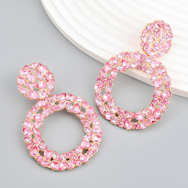 Occident fashion color glass crystal statement circle earrings