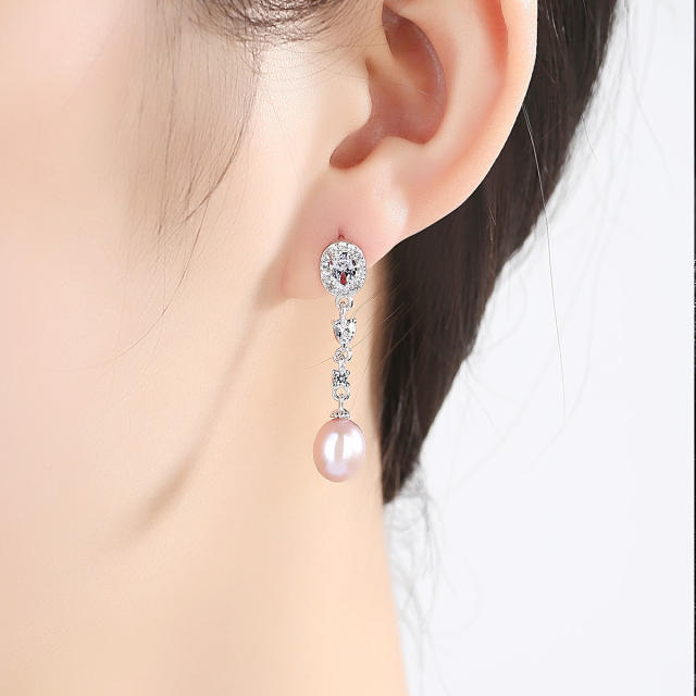Sterling silver real pearl dangle earrings