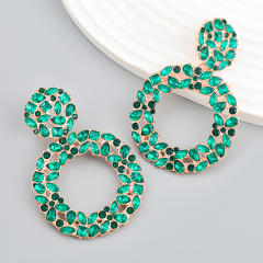 Occident fashion color glass crystal statement circle earrings