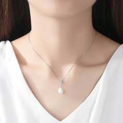 Sterling silver AAA cubic zircon real pearl necklace