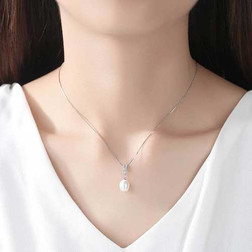 Sterling silver AAA cubic zircon real pearl necklace
