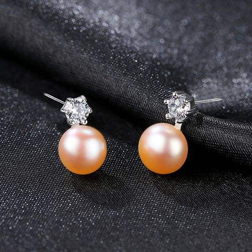 Sterling silver chic real pearl earrings