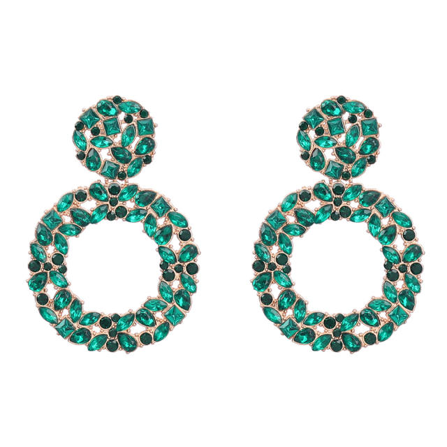 Occident fashion color glass crystal statement circle earrings