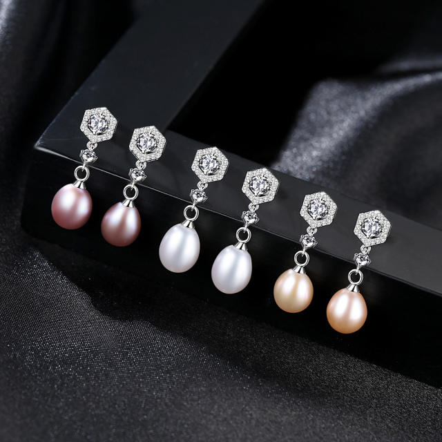 Sterling silver real pearl drop earrings