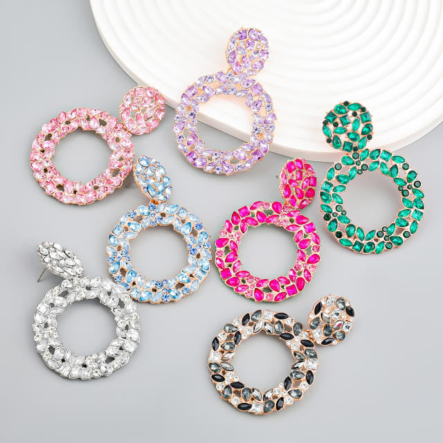 Occident fashion color glass crystal statement circle earrings