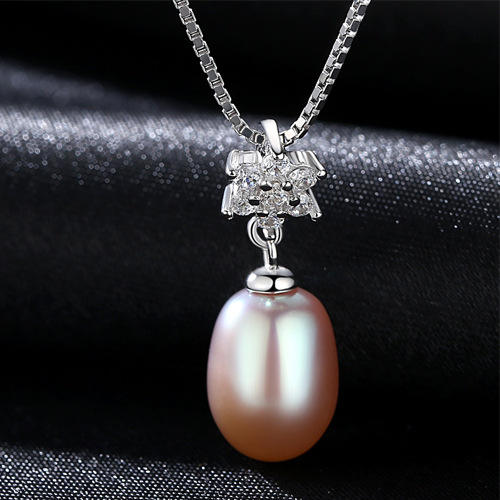 Sterling silver AAA cubic zircon flower real pearl necklace