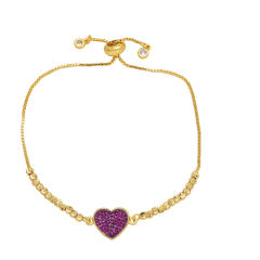 Delicate color cubic zircon heart gold plated bracelet