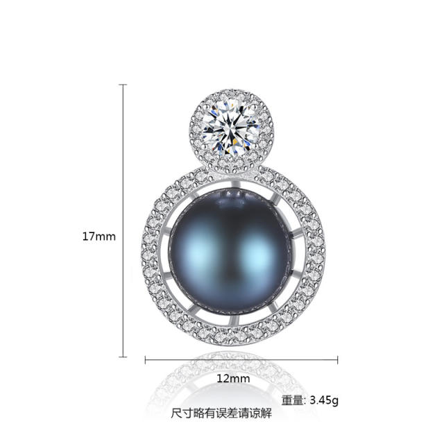 Sterling silver cubic zircon black pearl studs earrings