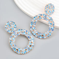Occident fashion color glass crystal statement circle earrings