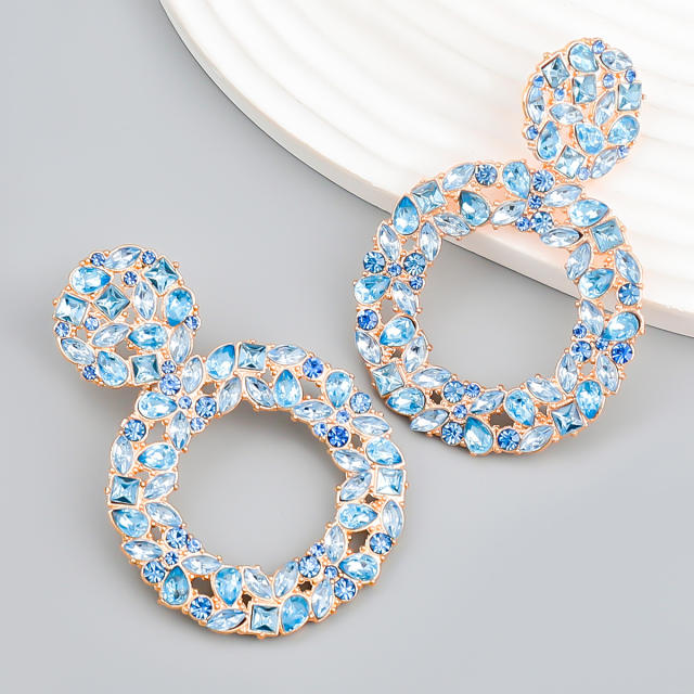Occident fashion color glass crystal statement circle earrings