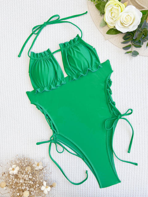 Green color one piece swimsuit