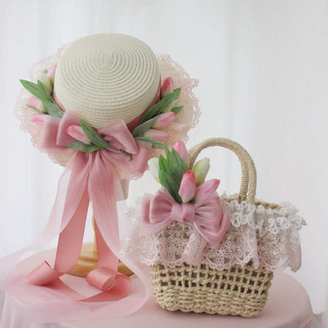 Sweet lolita summer flower boater hat