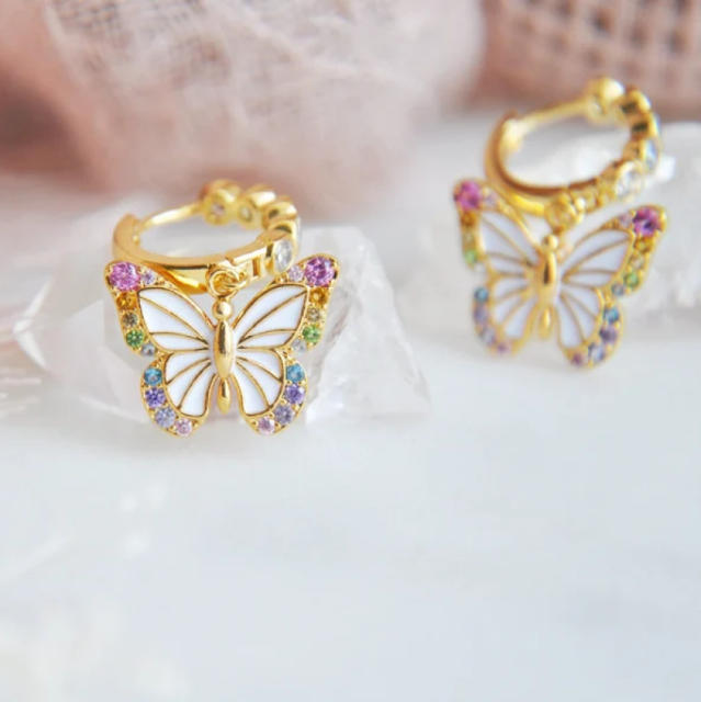 Vintage butterfly real gold plated copper huggie earrings