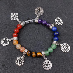 Rainbow color natural bead chakra bracelet