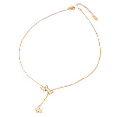 Elegant butterfly stainless steel lariet necklace
