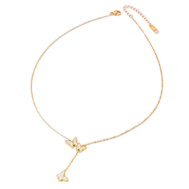 Elegant butterfly stainless steel lariet necklace