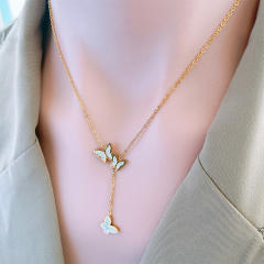 Elegant butterfly stainless steel lariet necklace