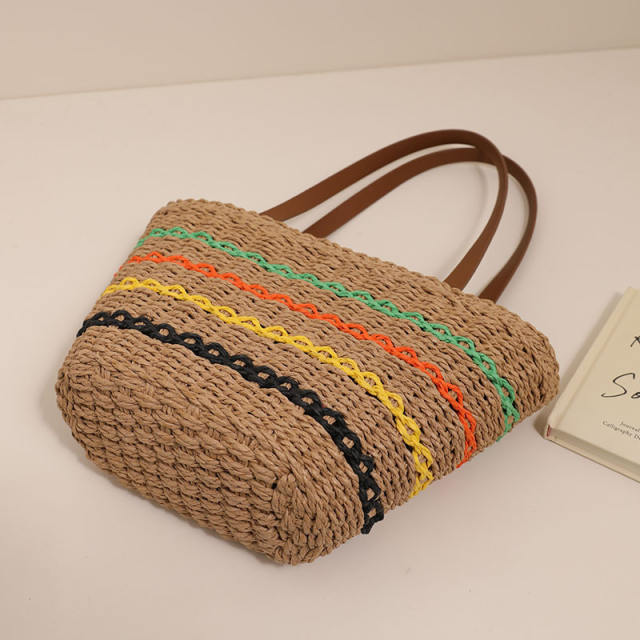 Colorful wave pattern beach bag straw bag