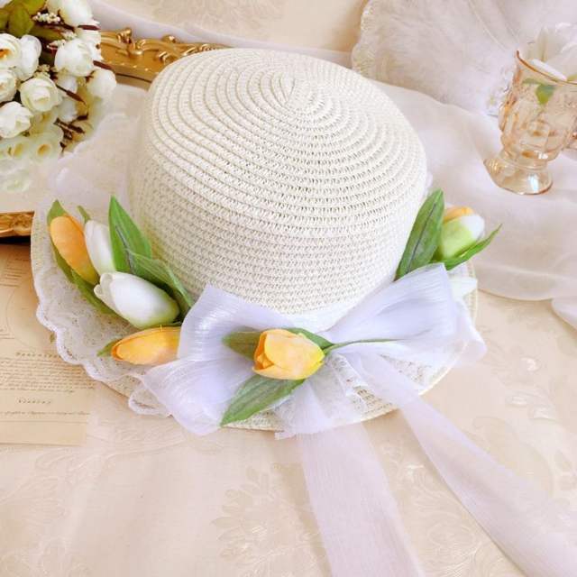 Sweet lolita summer flower boater hat