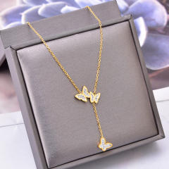 Elegant butterfly stainless steel lariet necklace
