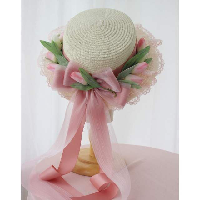 Sweet lolita summer flower boater hat