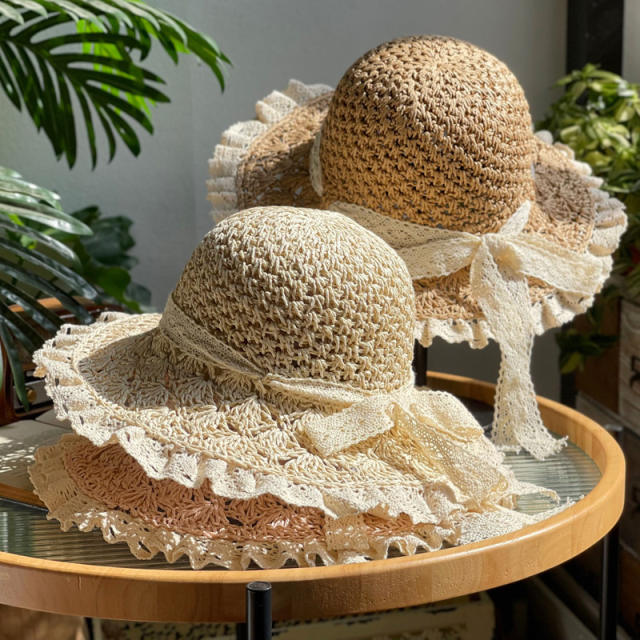 Summer design sweet lace edge straw hat