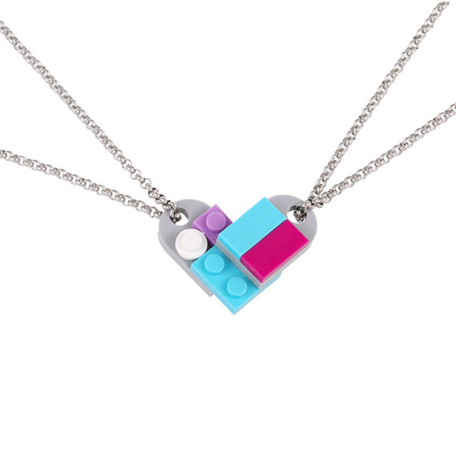 Occident fashion colorful lego heart stainless steel couple necklace