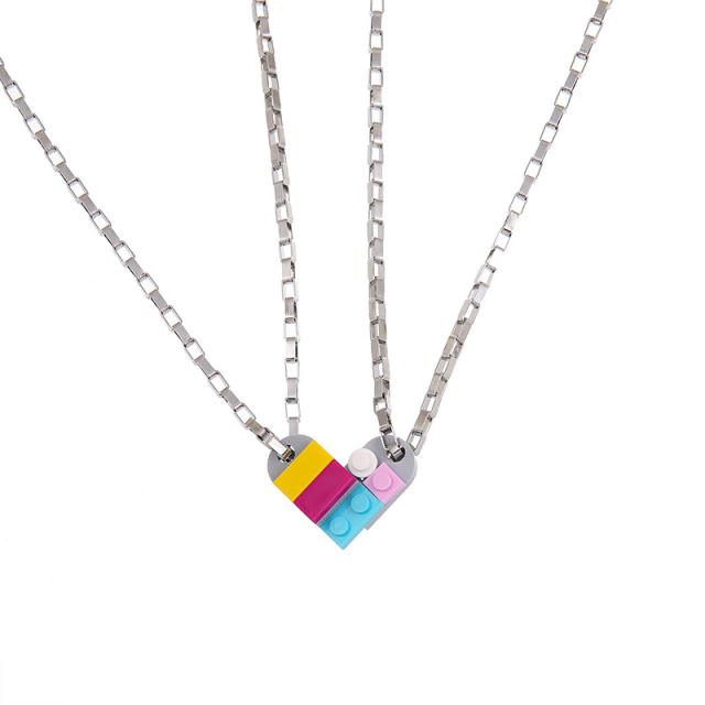 Occident fashion colorful lego heart stainless steel couple necklace