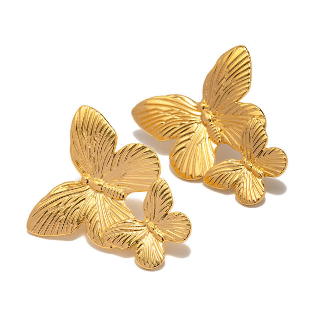 Vintage gold color butterfly stainless steel earrings
