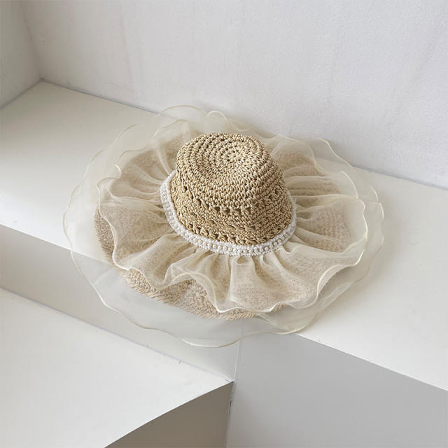 INS trend white lace beach straw hat