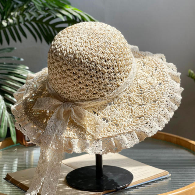 Summer design sweet lace edge straw hat
