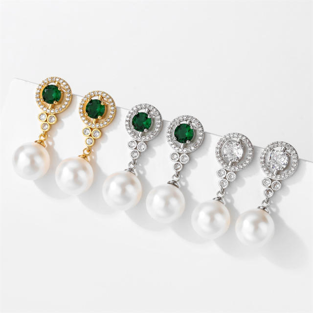 Elegant color cubic zircon pearl drop earrings