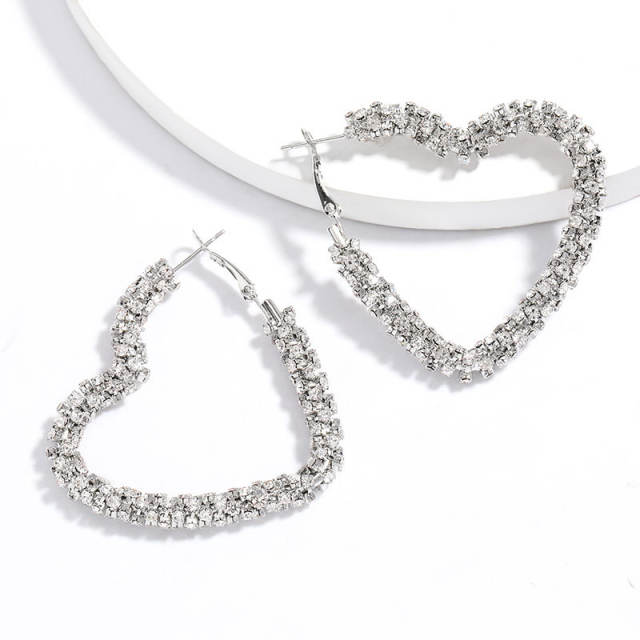 Elegant rhinestone heart hoop earrings