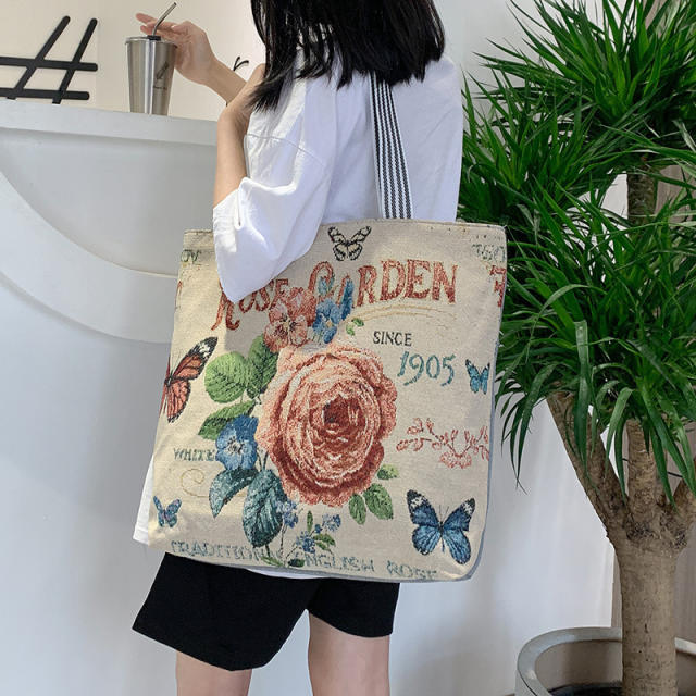 National trend canvas large capacity tote bag shopping bag