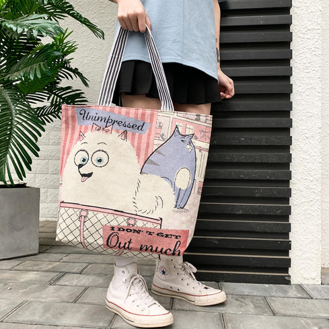 Large capacity cute canvas tote bag shopping bag