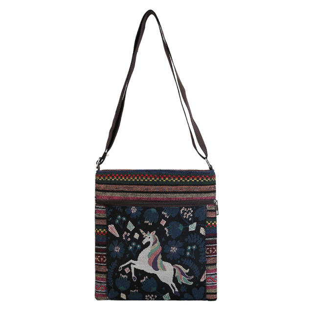 Casual national trend canvas crossbody bag