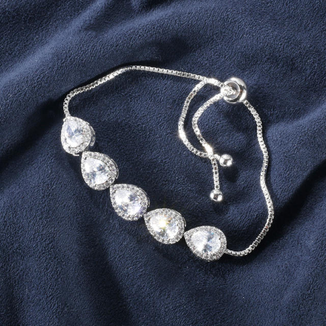 Delicate drop cubic zircon copper slide bracelet