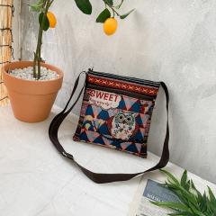 Casual national trend canvas crossbody bag