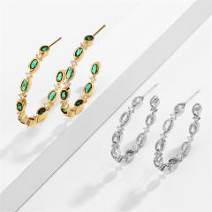 Occident fashion color cubic zircon gold plated copper hoop earrings
