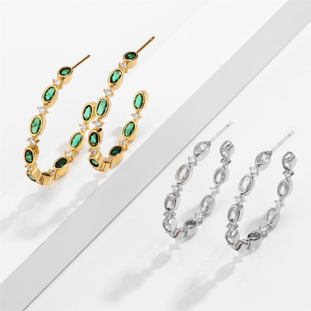 Occident fashion color cubic zircon gold plated copper hoop earrings