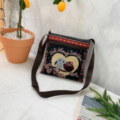 Casual national trend canvas crossbody bag
