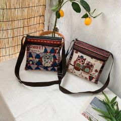 Casual national trend canvas crossbody bag